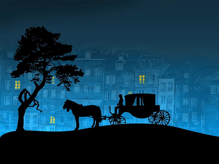 carriage facing tree vector, city, coach, horse, tree, HD wallpaper