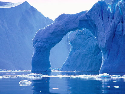 بيرغ الجليد الأزرق ، الأنهار الجليدية ، القوس ، فيض ، البرد، خلفية HD HD wallpaper