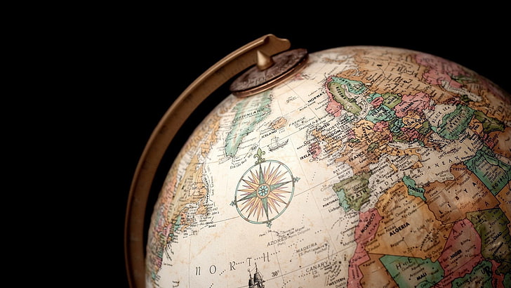 bola dunia meja putih dan coklat, globe, negara, bola, geografi, Wallpaper HD