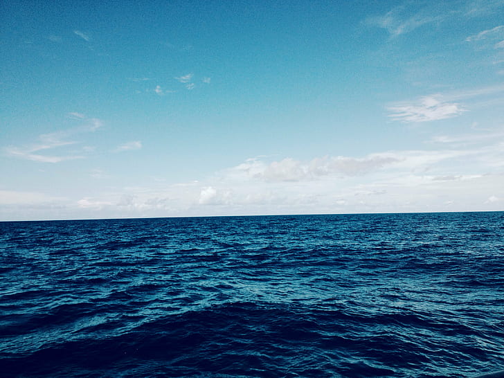 mar azul sob nuvens brancas e céu azul, Oceano Pacífico, horizonte, mar azul, nuvens brancas, céu azul, natureza, água, filtro, carregado, flickr, móvel, mar, azul, verão, céu, fundos, onda, scenics,marinha, ao ar livre, HD papel de parede