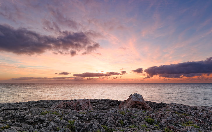 Sunrise In Cala D'or, balearicislands, coastal, nature, ocean, peach, photography, rockycoastline, sky, sunrise, water, HD wallpaper