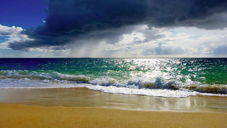 Plaża, morze, fala, chmury, woda, przyroda, plaża, morze, fala, chmury, woda, przyroda, Tapety HD
