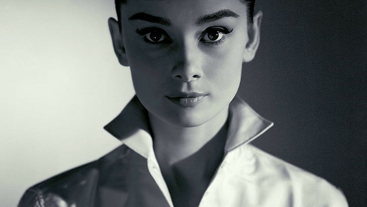 atriz, monocromático, mulheres, retrato, rosto, olhando para o espectador, Audrey Hepburn, HD papel de parede