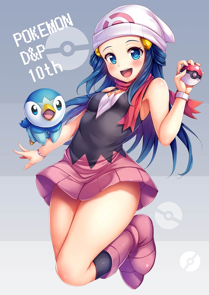 애니메이션, 애니메이션 소녀들, Pokémon, Dawn (Pokemon), 긴 머리, 파란 머리, 솔로, 삽화, 디지털 아트, 팬 아트, HD 배경 화면, 핸드폰 배경화면