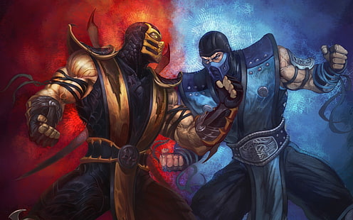 Mortal Kombat Sub-Zero Scorpion Drawing HD, видео игри, рисуване, mortal, kombat, zero, scorpion, sub, HD тапет HD wallpaper