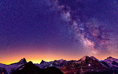Swiss, Pegunungan Alpen, malam yang indah, langit, bintang, Swiss, Pegunungan Alpen, Indah, Malam, Langit, Bintang-bintang, Wallpaper HD HD wallpaper