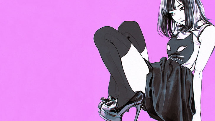 postać kobieca w czarnej topie i spódnicy cyfrowej tapety, Ilya Kuvshinov, grafika, Tapety HD