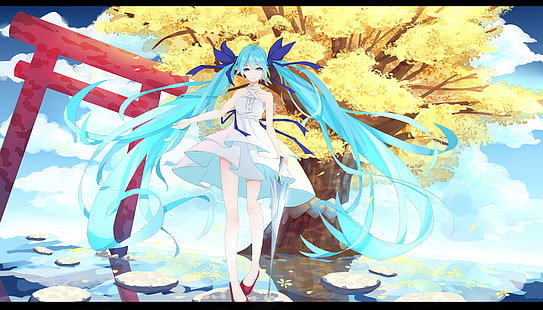 Hatsune Miku, Vocaloid, vestido, twintails, HD papel de parede HD wallpaper