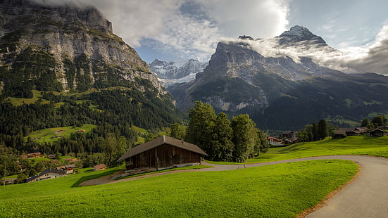 Alps, nature, landscape, mountains, grass, HD wallpaper HD wallpaper