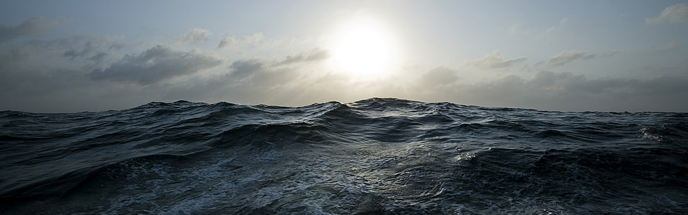 landscape photo of ocean, sea, waves, Sun, clouds, nature, HD wallpaper HD wallpaper