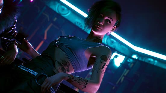 Judy Alvarez, Cyberpunk 2077, gry wideo, tatuaż, Tapety HD HD wallpaper