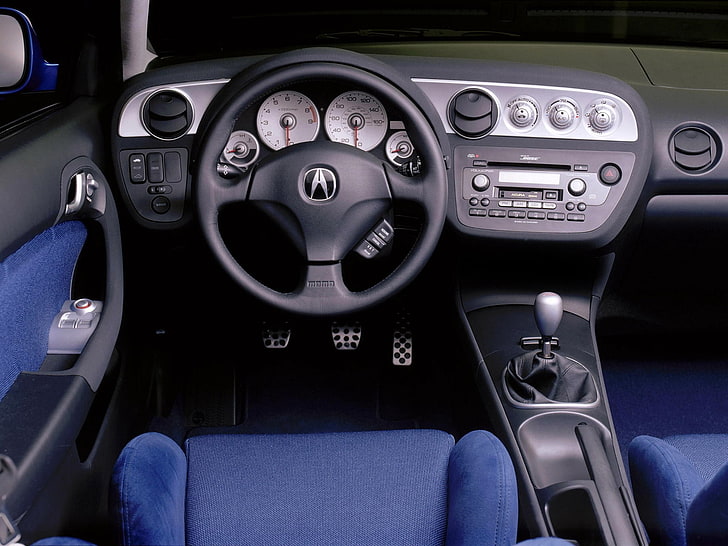 black Acura steering wheel, acura, rs-x, concept, 2001, salon, interior, steering wheel, speedometer, HD wallpaper