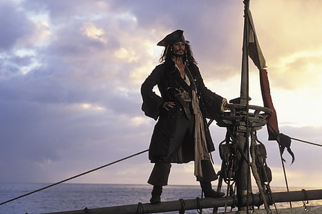 Kapten Jack Sparrow, Pirates of the Caribbean, Pirates of the Caribbean: The Curse Of The Black Pearl, Jack Sparrow, Johnny Depp, HD tapet HD wallpaper