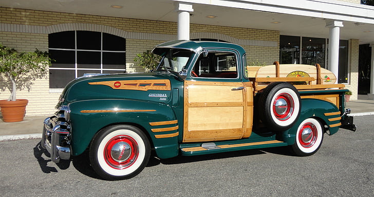 1950, 3100, chevrolet, personalizzato, pickup, retrò, legnoso, Sfondo HD