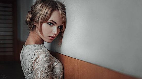 Georgy Chernyadyev, Anastasia Scheglova, modelo, vestido, loira, vestido branco, mulheres, HD papel de parede HD wallpaper