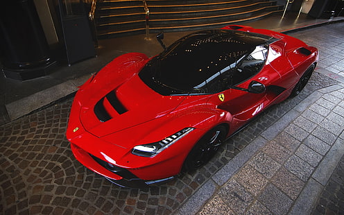 Ferrari LaFerrari красный суперкар вид сверху, ночь, красный Ferrari спортивный купе, Ferrari, LaFerrari, красный, суперкар, топ, вид, ночь, HD обои HD wallpaper