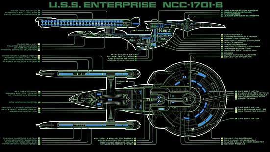 Star Trek, USS Enterprise (rymdskepp), Excelsior Class, USS Enterprise NCC-1701 B, Däckplaner, HD tapet HD wallpaper
