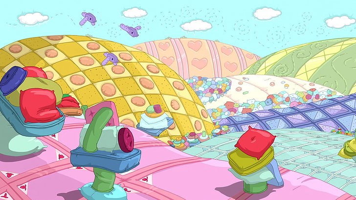 ilustrasi bantal dan ladang sayur, Adventure Time, kartun, Wallpaper HD