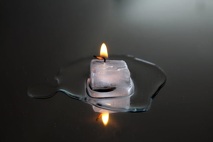 вода, свечи, кубики льда, HD обои