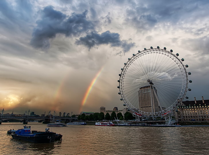 London Eye And Rainbows Wallpaper HD, London Eye, Londres, Cidade, Londres, Arco-íris, HD papel de parede