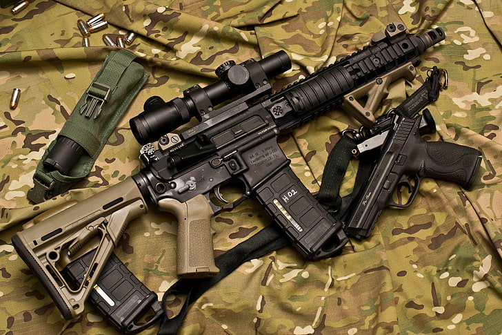 svart och brunt assault rifle, gun, vapen, maskin, optik, kamouflage, rifle, assault, Larue Tactical, semi-automatic, HD tapet