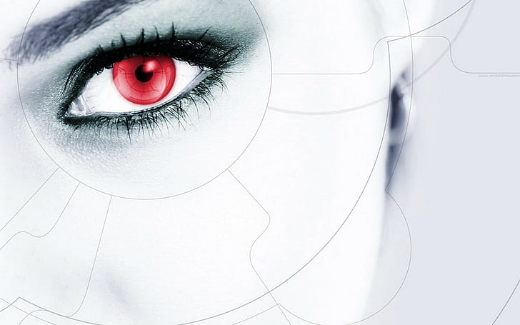 red eyes, digital art, eyes, face, HD wallpaper