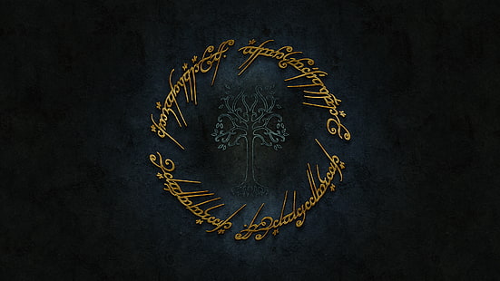 лого, злато, Властелинът на пръстените, Толкин, Синдарин, HD тапет HD wallpaper