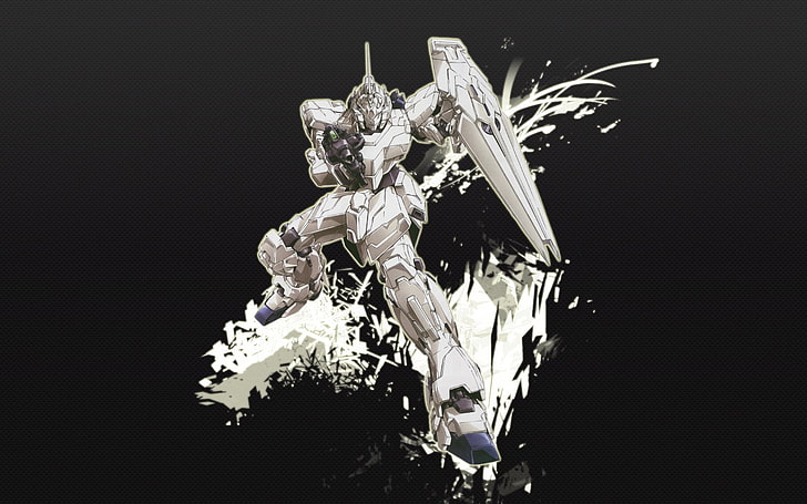 vit robotillustration, Gundam, anime, Mobildräkt Gundam Unicorn, RX-0 Unicorn Gundam, mech, HD tapet