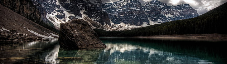 braune Felsformation, Natur, Berge, See, Moraine Lake, Kanada, Landschaft, Mehrfachanzeige, HD-Hintergrundbild