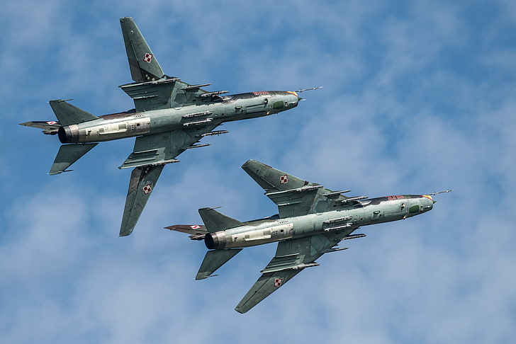 tow gray fighter jets, flight, Fighter, bomber, Su-22, HD wallpaper