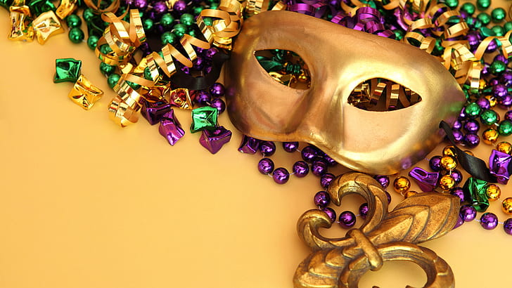 Mardi Gras HD, kahverengi metalik maskeli balo maskesi, kutlamalar, ciğeri, mardi, HD masaüstü duvar kağıdı