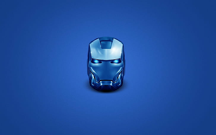 голова железный человек шлем супергерой синий простой фон минимализм чудо комиксы чудо кинематографическая вселенная, HD обои