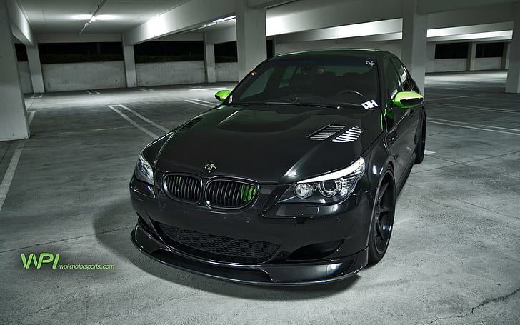 BMW E60 M5 modificata, berlina nera BMW, modificata, automobili, Sfondo HD