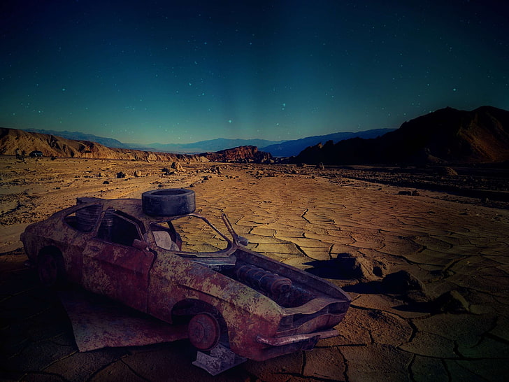 arizona, auto, bare, car wreck, composing, corrosion, dare, decay, desert, desert landscape, discarded, drought, dry, landscape, lapsed, leave, lonely, lost places, obsolete, rusted, rusty, scrap, transience, turned of, HD wallpaper