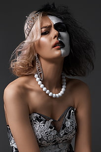 бодиарт, макияж, женщины, портрет, жемчужное ожерелье, HD обои HD wallpaper
