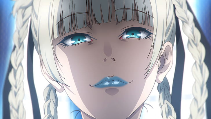 애니메이션, Kakegurui, 파란 눈, 브레이드, 소녀, 키라리 모모 바미, 흰 머리카락, HD 배경 화면