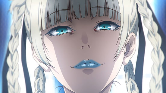 애니메이션, Kakegurui, 파란 눈, 브레이드, 소녀, 키라리 모모 바미, 흰 머리카락, HD 배경 화면 HD wallpaper