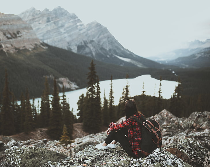 Girl, Travel, Mountains, Adventure, women's black and red dress shirt, Travel, Other, Earth, Nature, Girl, Explorer, Wild, Trees, Woman, Lake, dom, Forest, Calm, Mountains, Relax, Quiet, Peaceful, Panoramic, Exploring, Adventure, Brunette, Wandering, Explore, hipster, travelling, traveller, adventurer, adventuring, HD wallpaper
