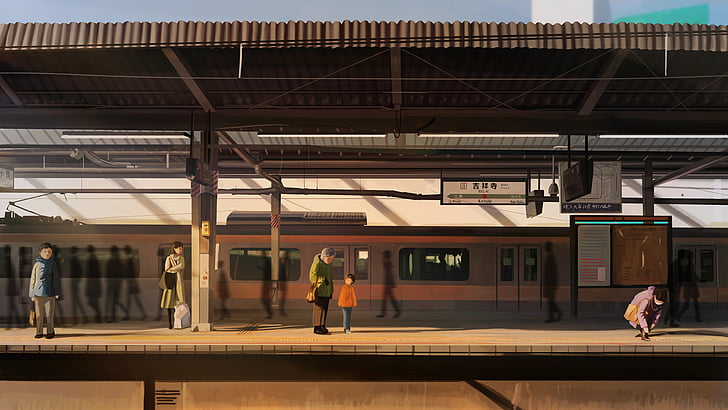 Anime, Original, Train, Train Station, HD wallpaper