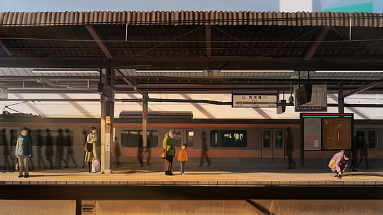 Anime, originale, treno, stazione ferroviaria, Sfondo HD HD wallpaper