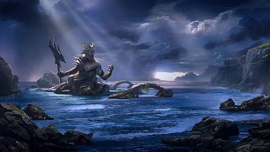 Papel de parede de Dota 2 Slardar, videogame, Poseidon, mar, God of War, God of War: ascension, HD papel de parede HD wallpaper
