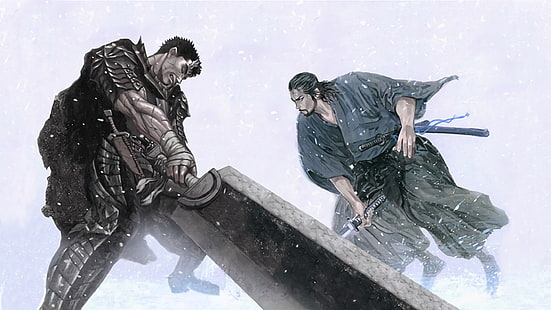 illustration of samurai's, musashi, Vagabond, Berserk, Guts, HD wallpaper HD wallpaper