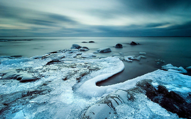 물, 겨울, 얼음, 바다의 몸에 흰색과 검은 색 보트, HD 배경 화면