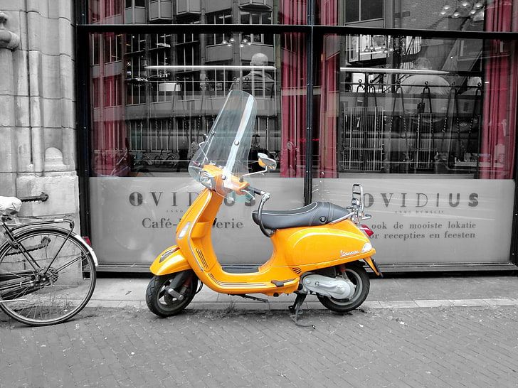 yellow and black motor scooter, vehicle, scooters, HD wallpaper