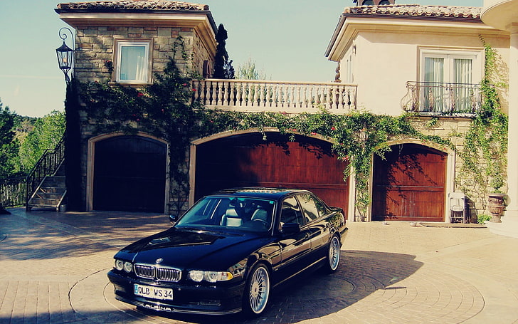 sedan BMW hitam, mobil, BMW, rumah, Alpina, Wallpaper HD