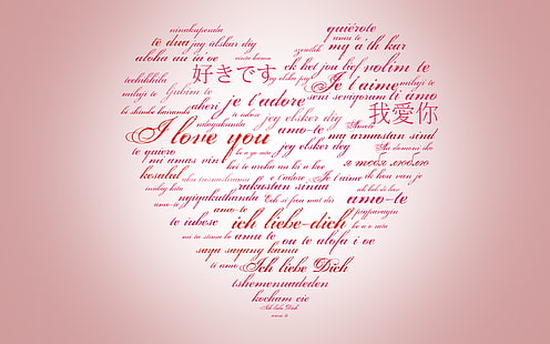 I Love You in different languages text forming heart, I Love You, Love heart, HD, HD wallpaper HD wallpaper