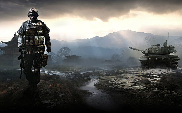 Battlefield 3, krig, videospel, tank, siffror, mörk, soldat, HD tapet