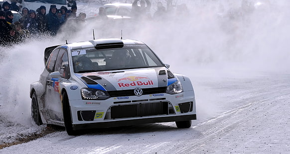 white Volkswagen Polo Red Bull WRC, Winter, Auto, White, Snow, Sport, Volkswagen, Machine, Logo, The hood, Skid, Lights, Red Bull, WRC, Rally, The front, Polo, HD wallpaper HD wallpaper