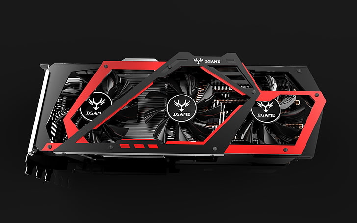 black and red GPU card, Nvidia, GeForce, graphics card, GPUs, simple background, PC gaming, technology, hardware, HD wallpaper