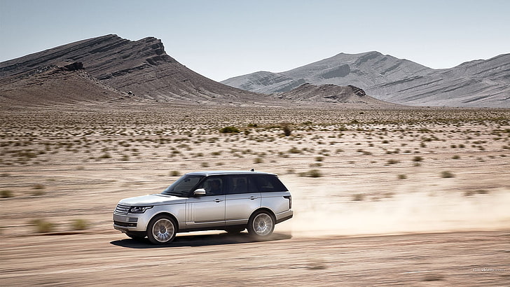 modello pressofuso coupé bianco e nero, Range Rover, auto, auto argento, deserto, veicolo, Sfondo HD